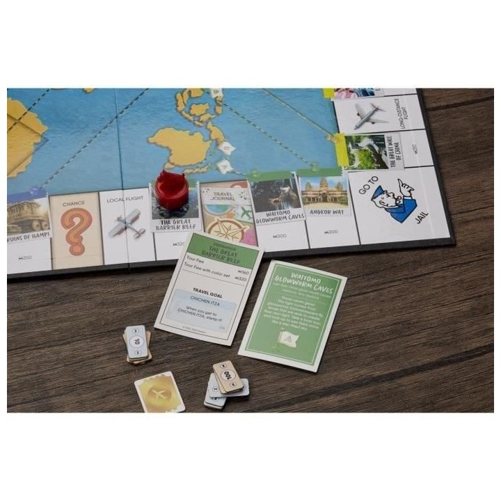 Monopoly Voyage autour du monde, jeu de societe, des 8 ans, avec pion