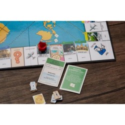 Monopoly Voyage autour du monde, jeu de societe, des 8 ans, avec pions-tampons encreurs et plateau effaçable a sec