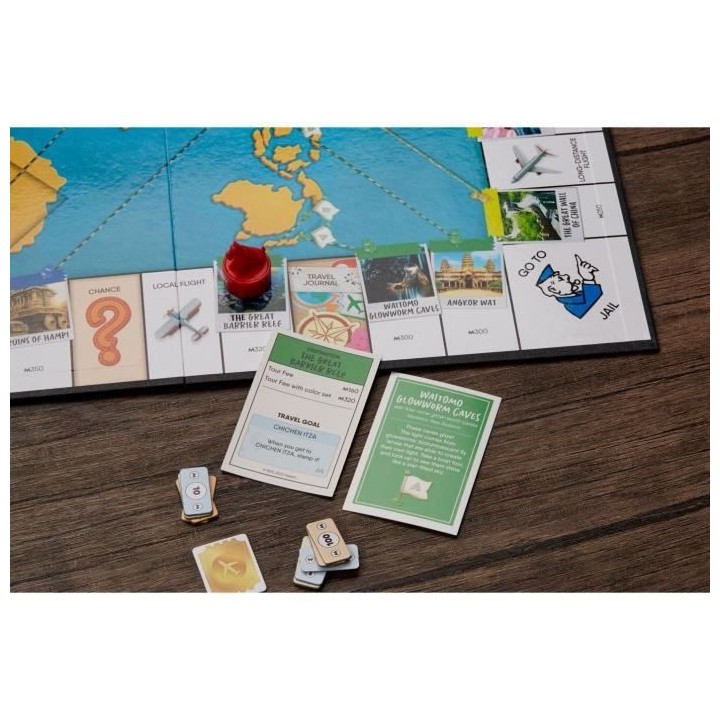 Monopoly Voyage autour du monde, jeu de societe, des 8 ans, avec pion