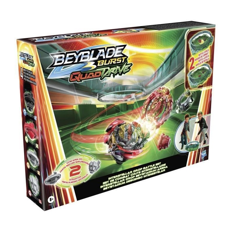 Beyblade Burst QuadDrive Set de combat Interstellar Drop, arene Beystadium, 2 toupies et 2 lanceurs, a partir de 8 ans