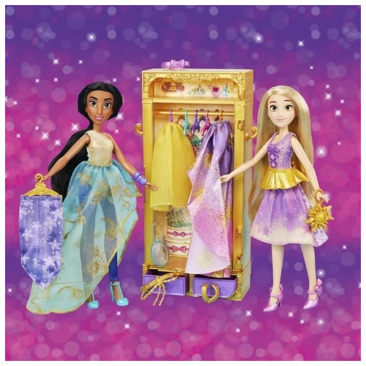 Disney Princesses Le dressing de Jasmine et Raiponce, armoire avec ten