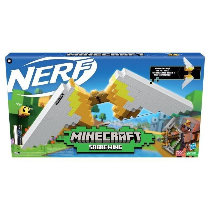 Nerf Minecraft Sabrewing Arc motorisé, tire des fléchettes, chargeur