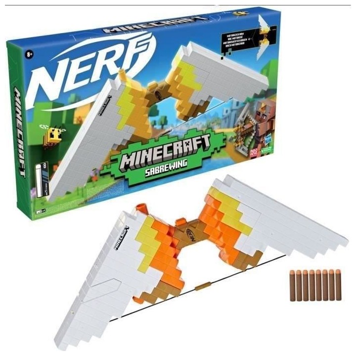Nerf Minecraft Sabrewing Arc motorisé, tire des fléchettes, chargeur
