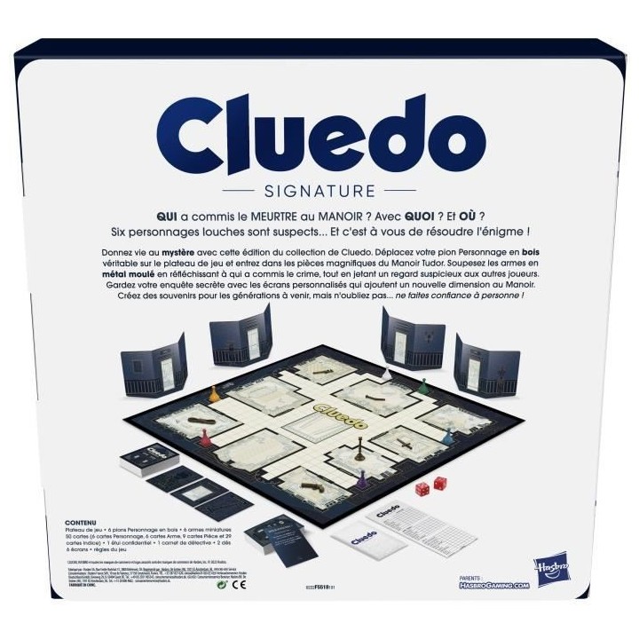 Cluedo Signature, jeu de plateau pour la famille, pour 2 a 6 joueurs,