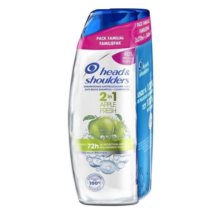 LOT DE 2 - Head & Shoulders Apple Fresh 2 en 1 Shampoing 270 mL