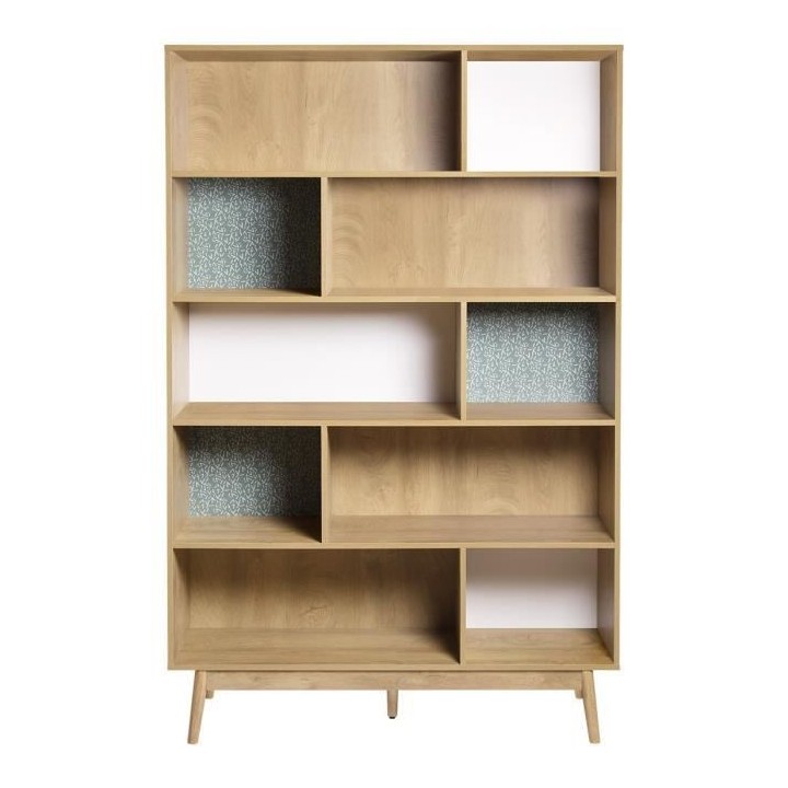 Bibliotheque GARDENIA - Décor Chene et vert - L 120 x P 35 x H 187 cm