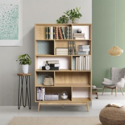 Bibliotheque GARDENIA - Décor Chene et vert - L 120 x P 35 x H 187 cm