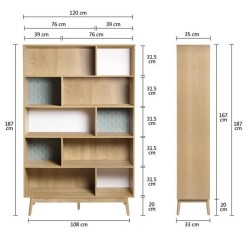 Bibliotheque GARDENIA - Décor Chene et vert - L 120 x P 35 x H 187 cm