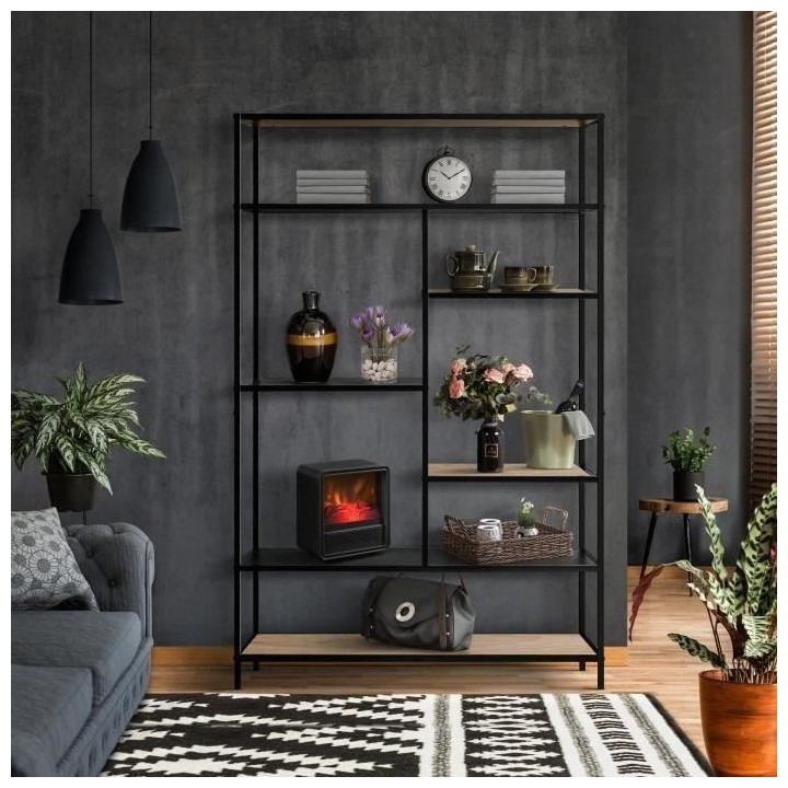 Bibliotheque MINSK - Métal et Bois - Imitation bois et noir - 5 étag