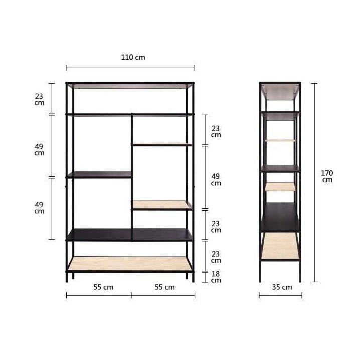 Bibliotheque MINSK - Métal et Bois - Imitation bois et noir - 5 étag