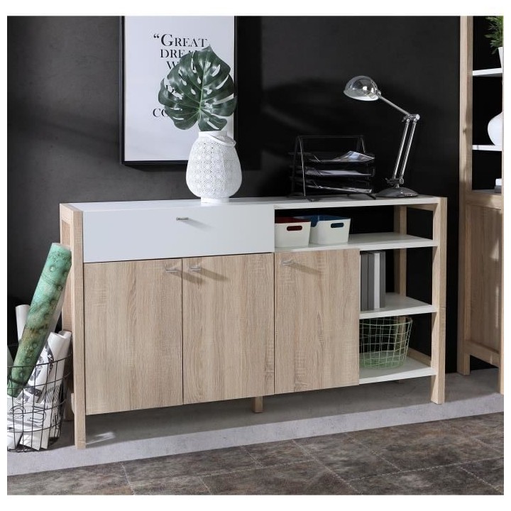 Buffet HOYVIK 3 portes- 2 tablettes, 1 tioir, 3 niches - 155,7 cm - D