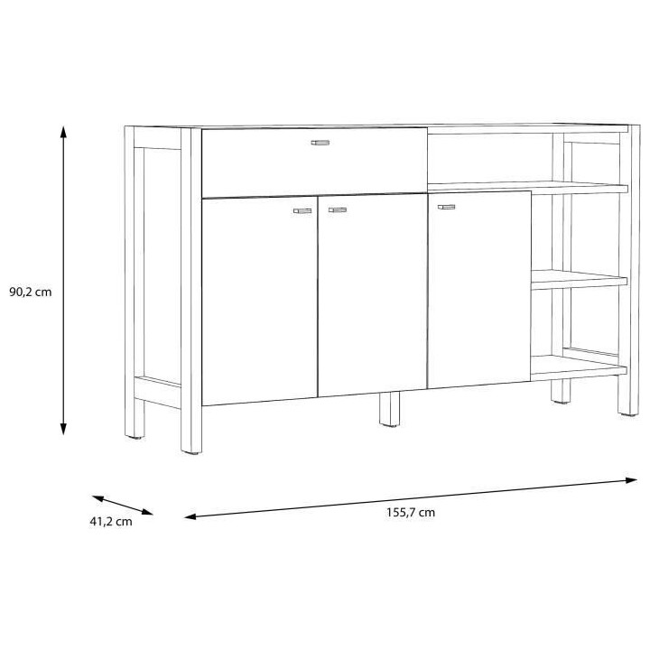 Buffet HOYVIK 3 portes- 2 tablettes, 1 tioir, 3 niches - 155,7 cm - D