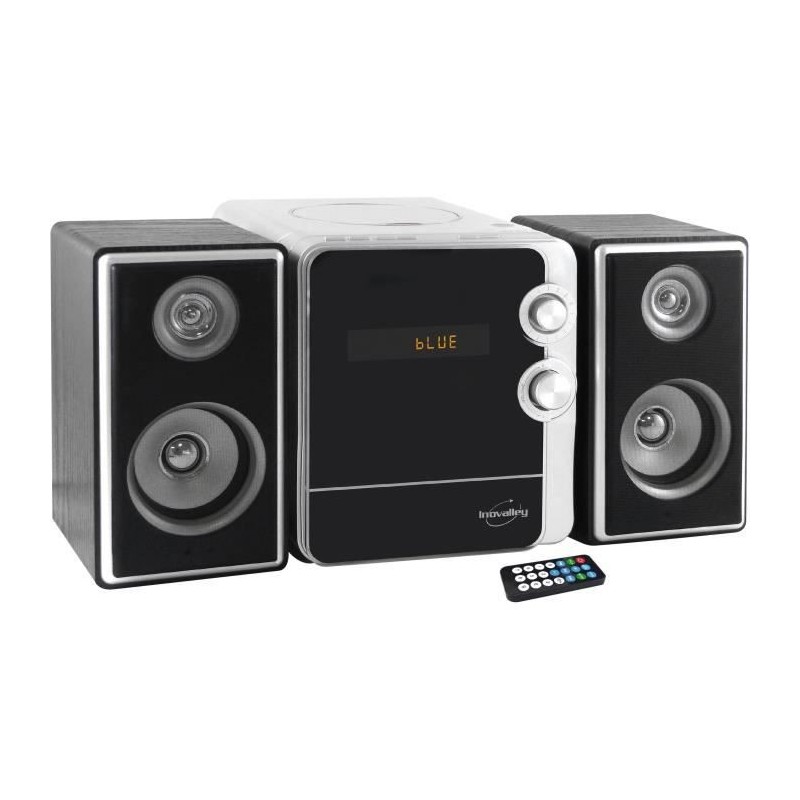 INOVALLEY CH17BTH Chaîne Hifi avec lecteur CD - Bluetooth 5.0 - 2x25W - Radio FM - Port USB 2.0 - Affichage LED - Noir et blanc