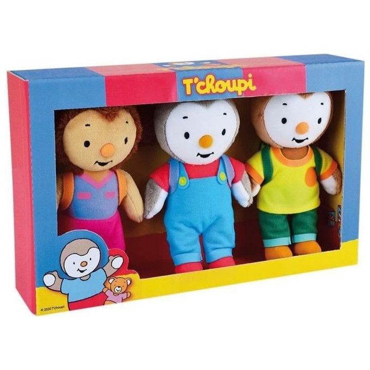 T'CHOUPI Coffret 3 peluches T'choupi Lalou et Pilou +/- 18 cm