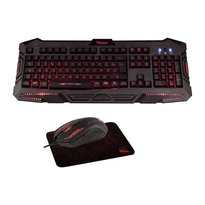 Pack 3 en 1 Konix Drakkar PK-30 : Clavier + Souris + Tapis de souris