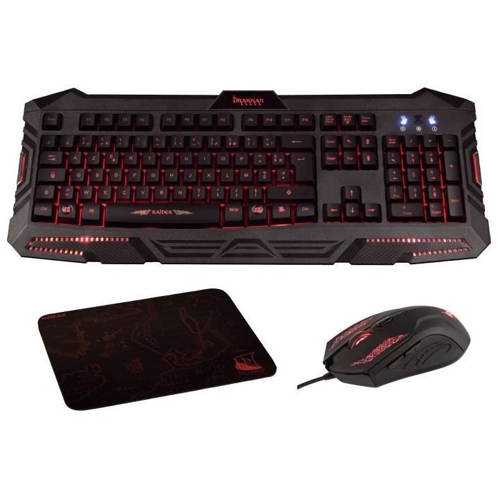 Pack 3 en 1 Konix Drakkar PK-30 : Clavier + Souris + Tapis de souris