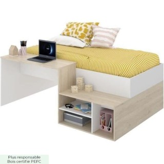 KRIC Lit combiné enfant - Chene naturel et blanc - 90x190 cm