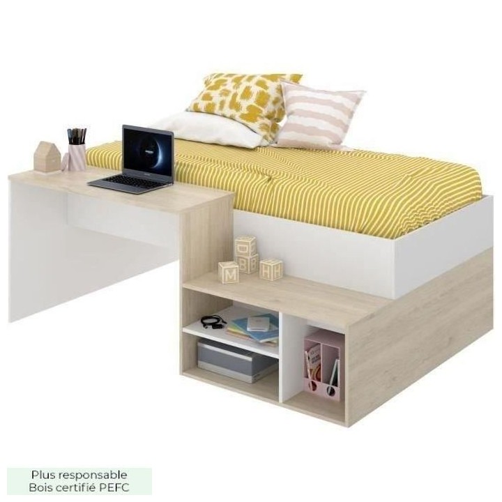 KRIC Lit combiné enfant - Chene naturel et blanc - 90x190 cm