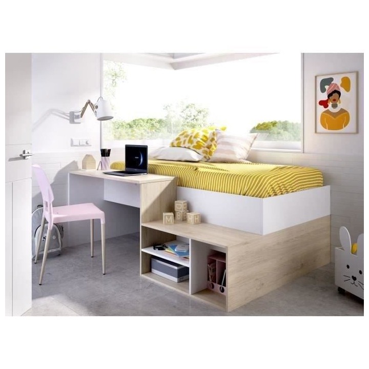 KRIC Lit combiné enfant - Chene naturel et blanc - 90x190 cm