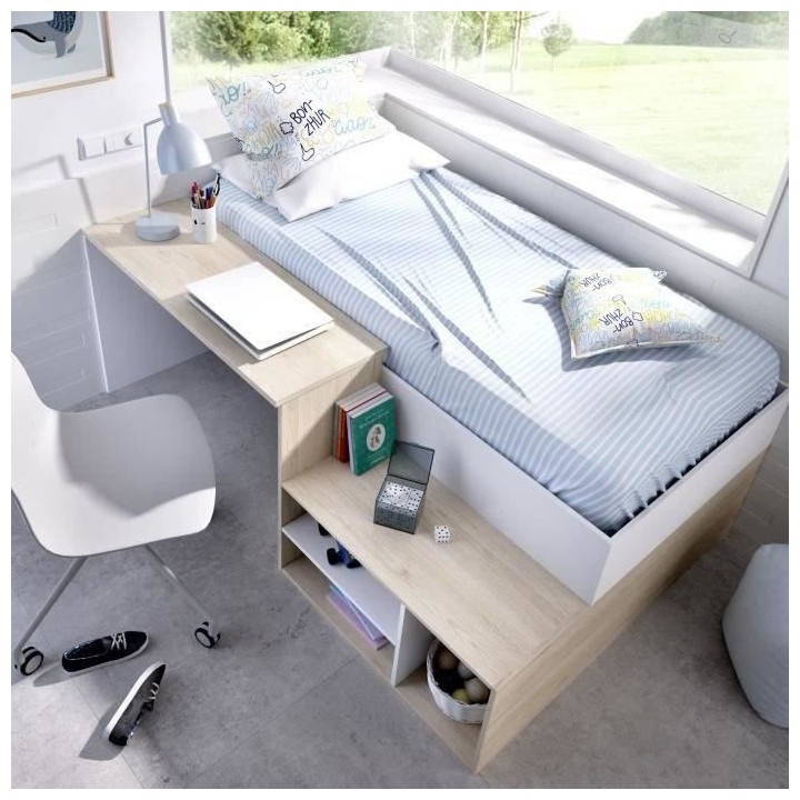 KRIC Lit combiné enfant - Chene naturel et blanc - 90x190 cm