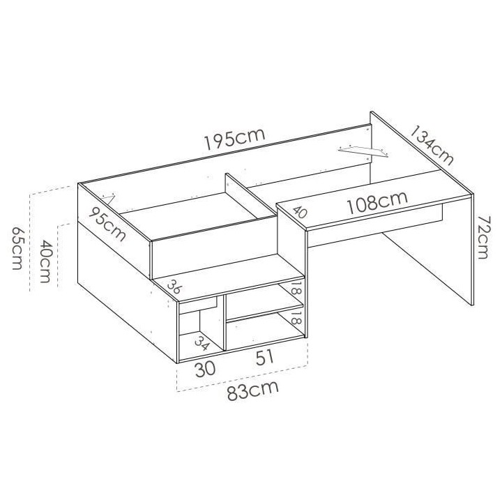 KRIC Lit combiné enfant - Chene naturel et blanc - 90x190 cm