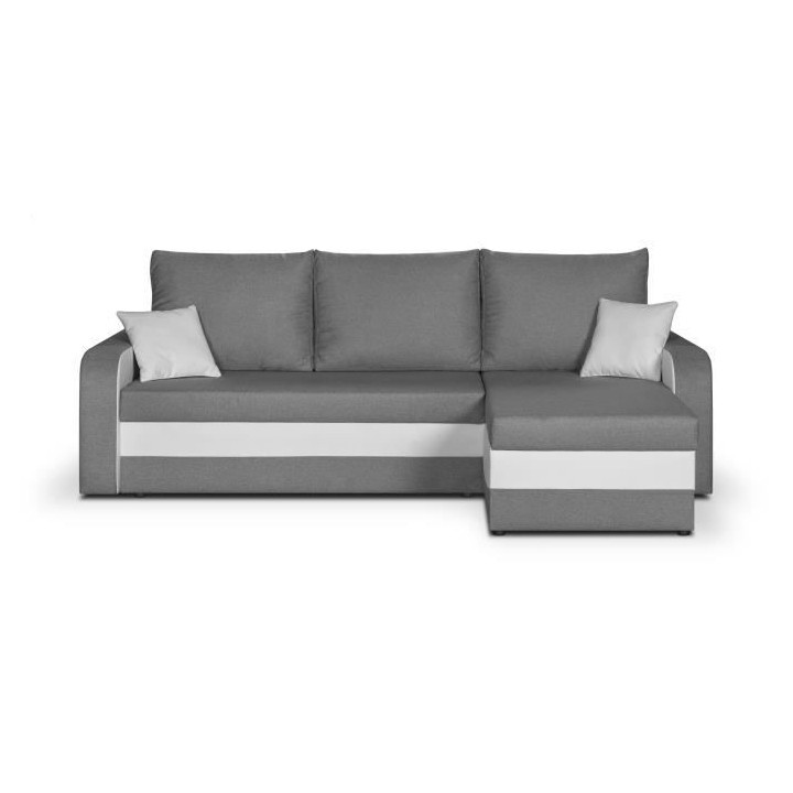 Canapé d'angle 4 places convertible réversible + coffre - Tissu gris