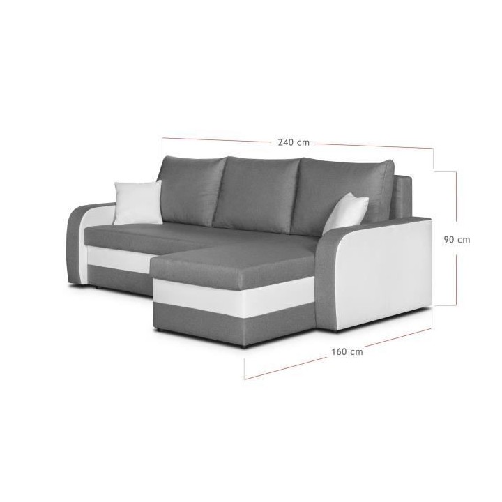 Canapé d'angle 4 places convertible réversible + coffre - Tissu gris