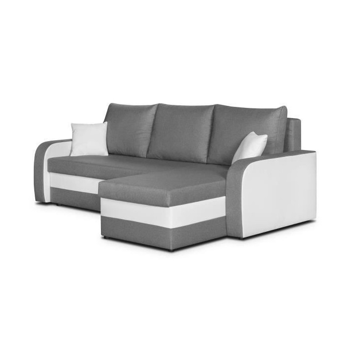 Canapé d'angle 4 places convertible réversible + coffre - Tissu gris