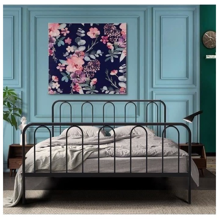 Lit adulte ARCHI - 160 x 200 cm - Métal - Noir - Sommier inclus