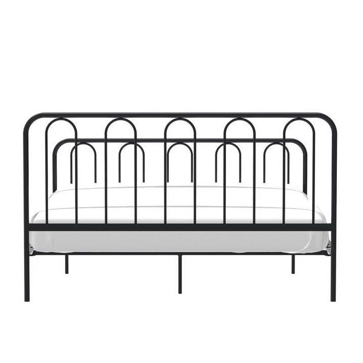 Lit adulte ARCHI - 160 x 200 cm - Métal - Noir - Sommier inclus