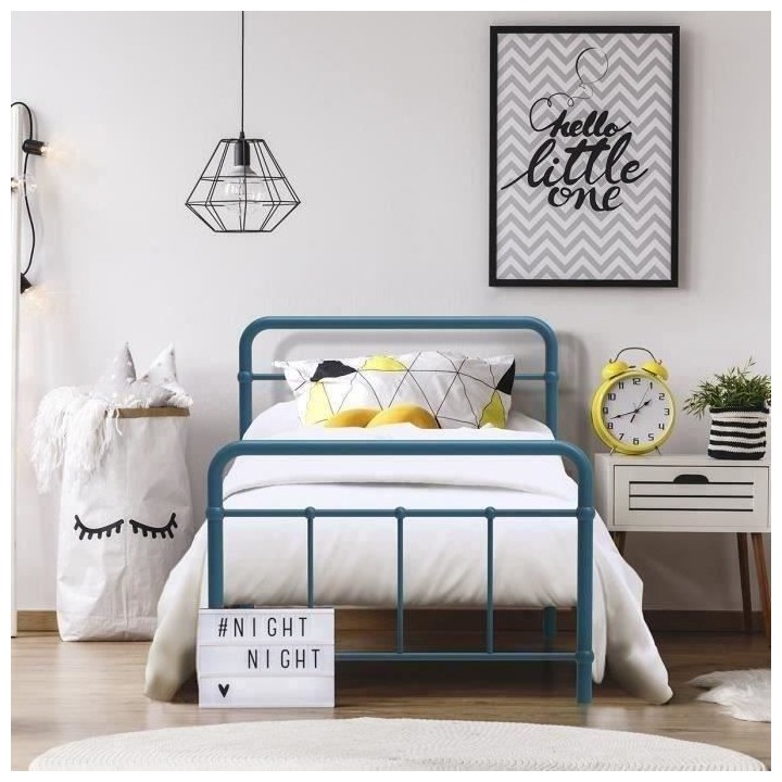 Lit enfant AARON - 90 x 190 cm - Métal - Bleu clair - Sommier inclus