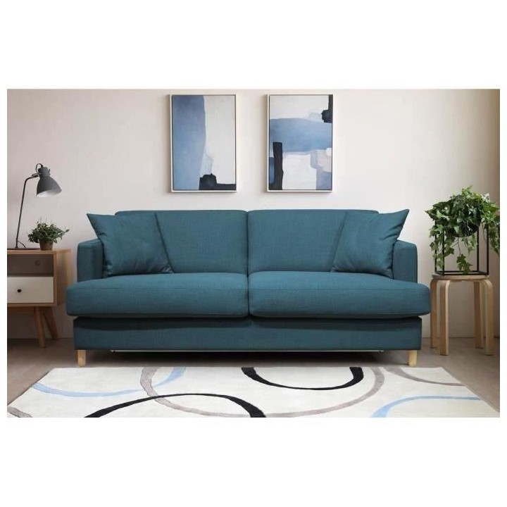Hexagone - Canapé convertible 3 places - Tissu Bleu pétrole - L 182