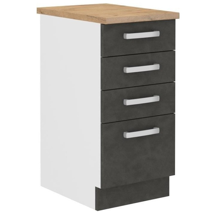 Meuble bas 4 tiroirs avec plan de travail - Gris mat - L 40 x P 51,6 x