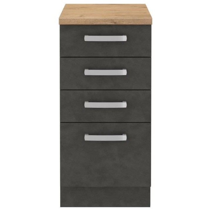 Meuble bas 4 tiroirs avec plan de travail - Gris mat - L 40 x P 51,6 x