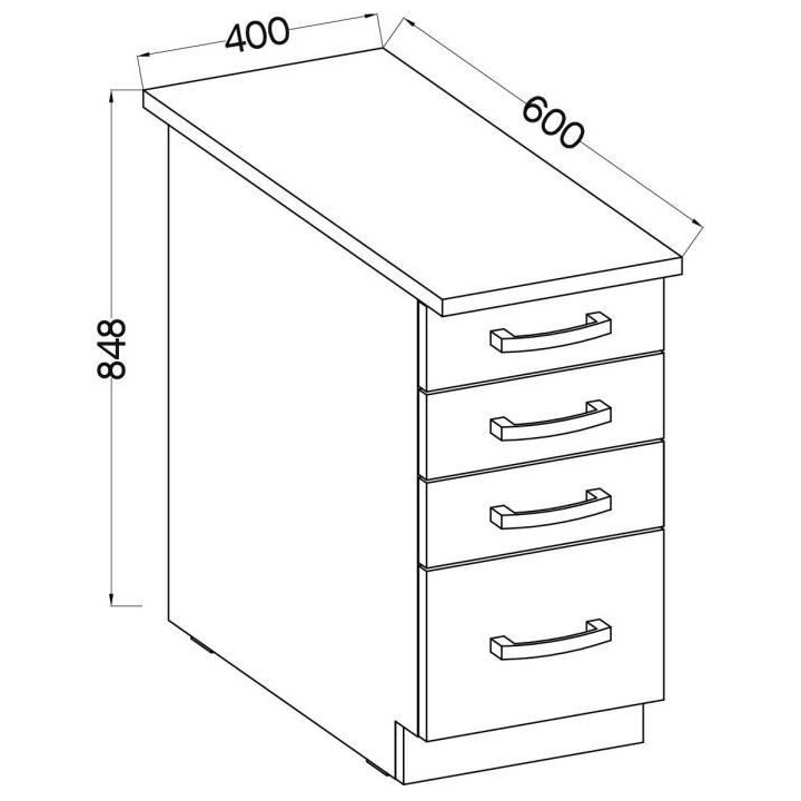 Meuble bas 4 tiroirs avec plan de travail - Gris mat - L 40 x P 51,6 x