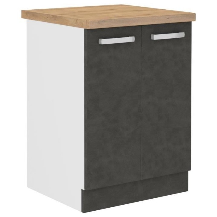 Meuble bas 2 portes battantes - Gris mat - L 60 x P 51,6 x H 85 cm - L