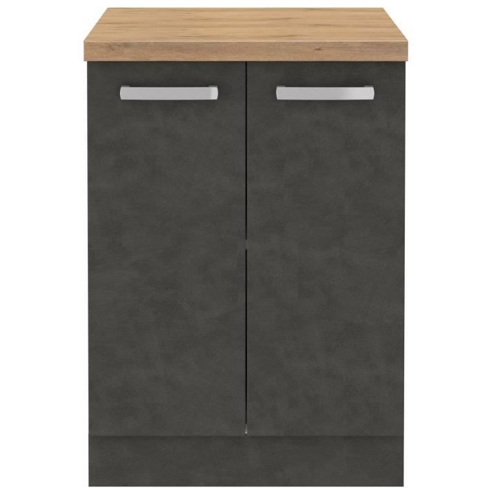 Meuble bas 2 portes battantes - Gris mat - L 60 x P 51,6 x H 85 cm - L