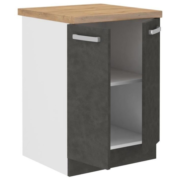 Meuble bas 2 portes battantes - Gris mat - L 60 x P 51,6 x H 85 cm - L