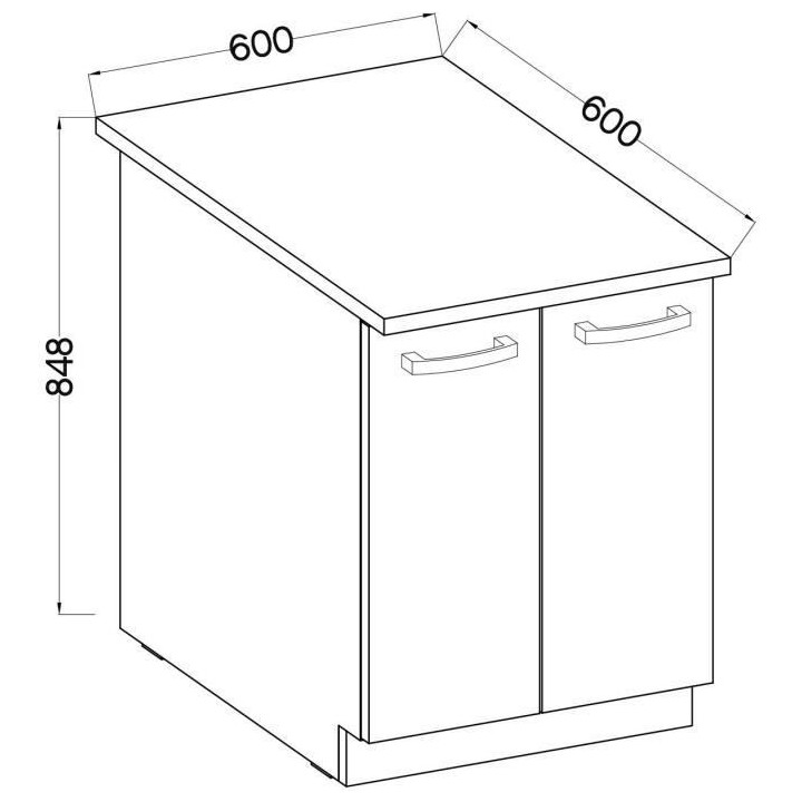 Meuble bas 2 portes battantes - Gris mat - L 60 x P 51,6 x H 85 cm - L