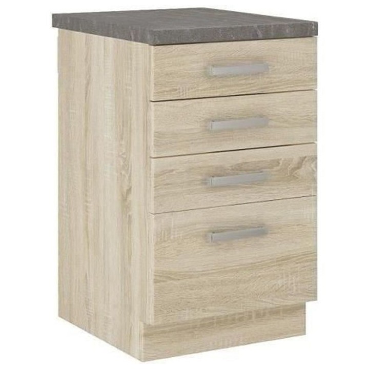 Meuble bas 4 tiroirs avec plan de travail - Décor chene sonoma - L 40