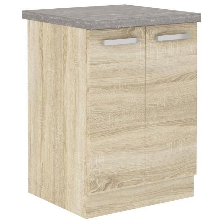 Meuble bas 2 portes battantes - Décor chene sonoma - L 60 x P 51,6 x
