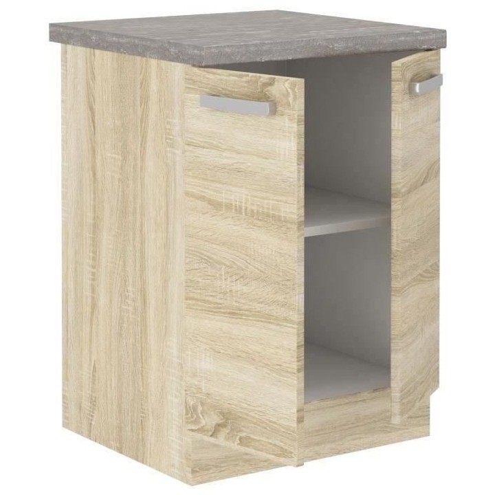 Meuble bas 2 portes battantes - Décor chene sonoma - L 60 x P 51,6 x