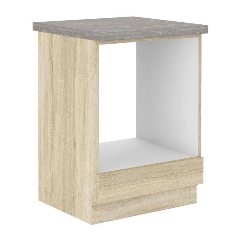 Meuble bas pour four encastrable avec plan de travail - Décor chene sonoma - L 60 x P 51,6 x H 85 cm - LASSEN