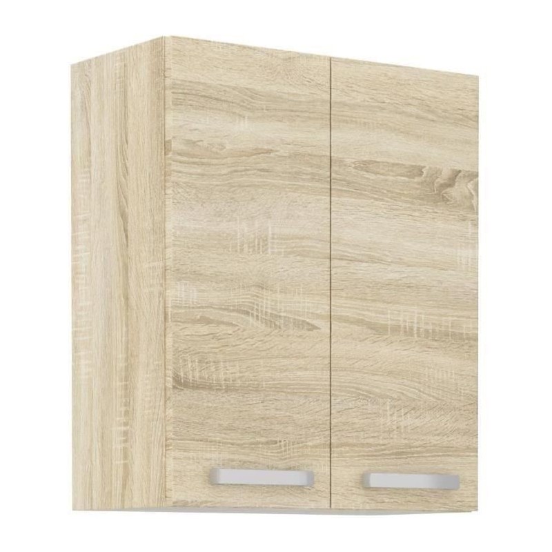 Meuble haut 2 portes battantes - Décor chene sonoma - L 60 cm x P 31,6 x H 72 cm - LASSEN