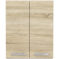 Meuble haut 2 portes battantes - Décor chene sonoma - L 60 cm x P 31,6 x H 72 cm - LASSEN