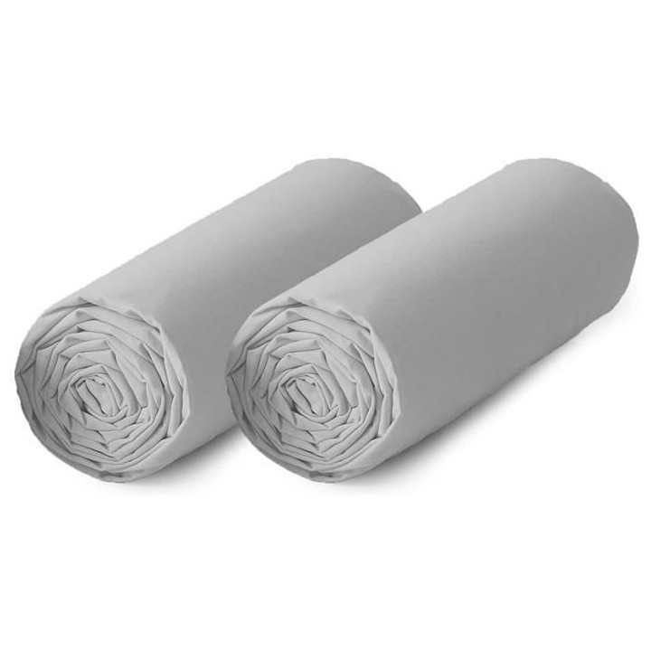 TODAY Lot de 2 draps housse 100% coton - 90x190 cm - Gris clair TODAY