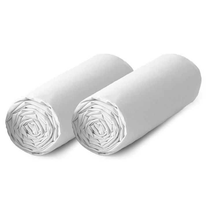 TODAY Lot de 2 draps housse 100% coton - 160x200 cm - Blanc TODAY
