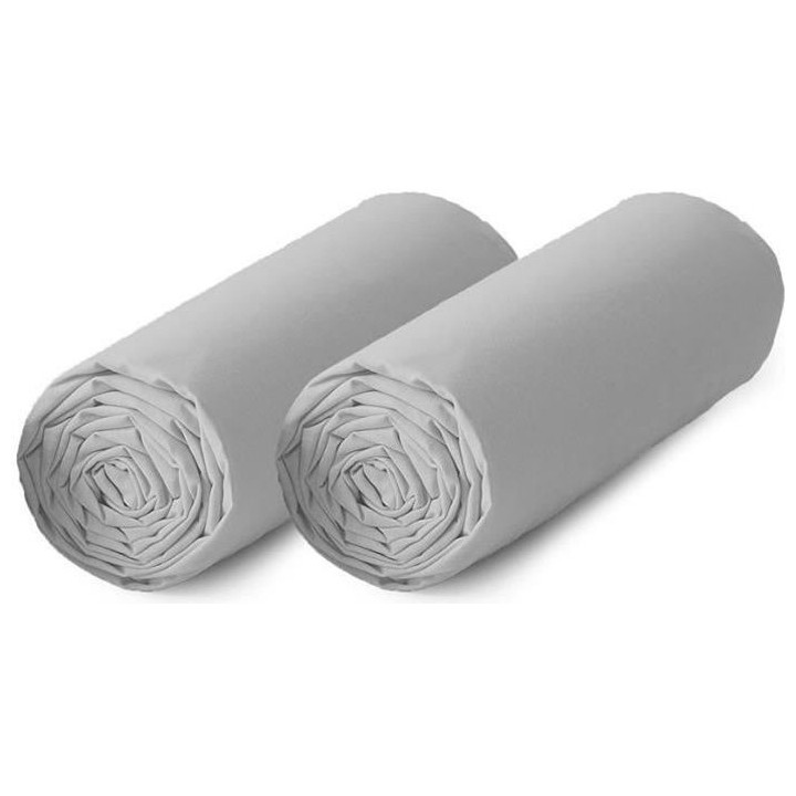 TODAY Lot de 2 draps housse 100% coton - 160x200 cm - Gris clair TODAY