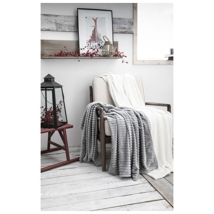 TODAY Plaid 100% Polyester FLOCON MOUNTAIN 125x150cm - Gris TODAY