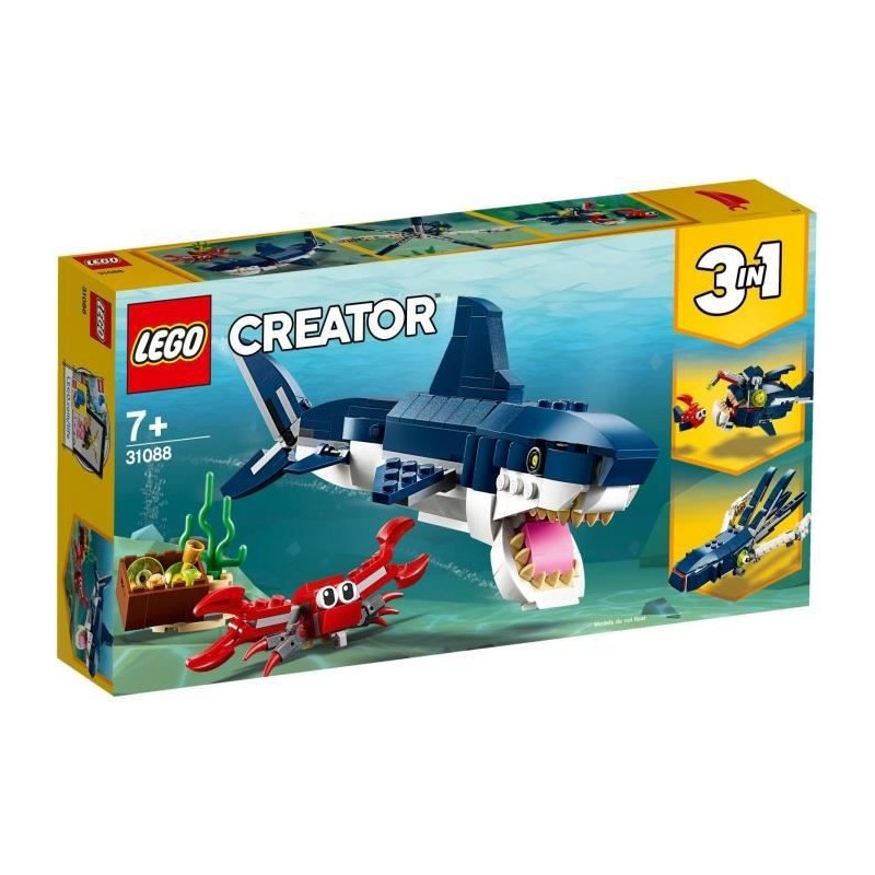 LEGO Creator 3-en-1 31088 Les Créatures Sous-Marines, Figurines Animaux Marins, Requin, Crabe